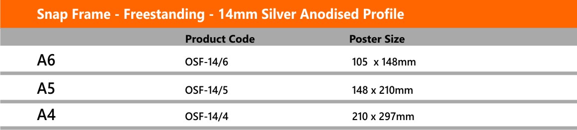 Freestanding Snapframe Silver Anodised